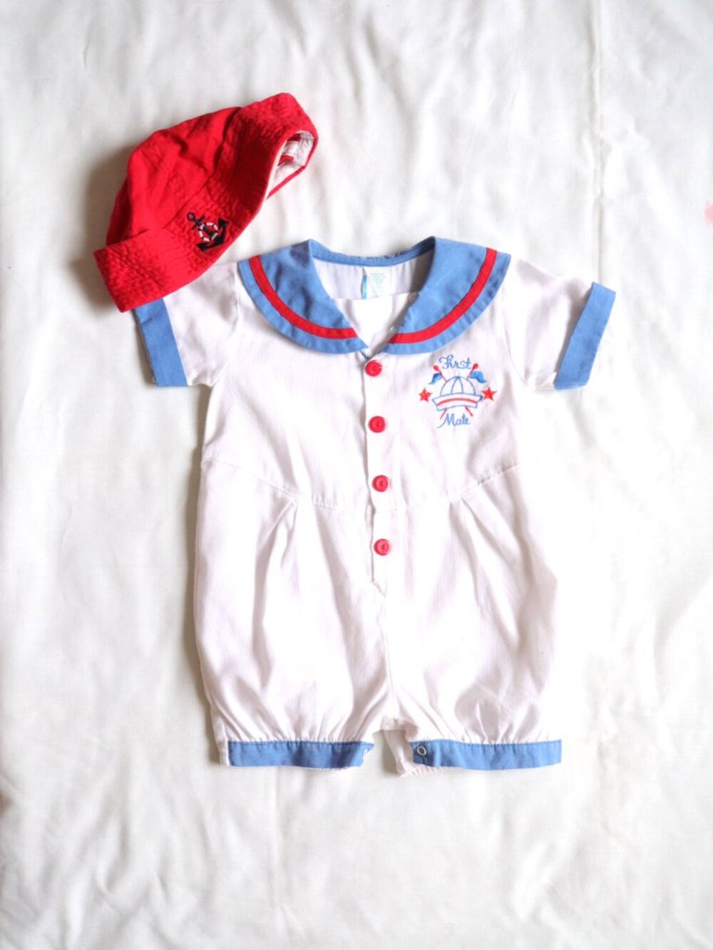 Vintage Sailor Collar "First Mete" Romper + Hat Set / 24M, 2Y